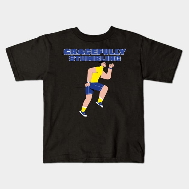 Gracefully Stumbling Funny Running Kids T-Shirt by ThreadSupreme